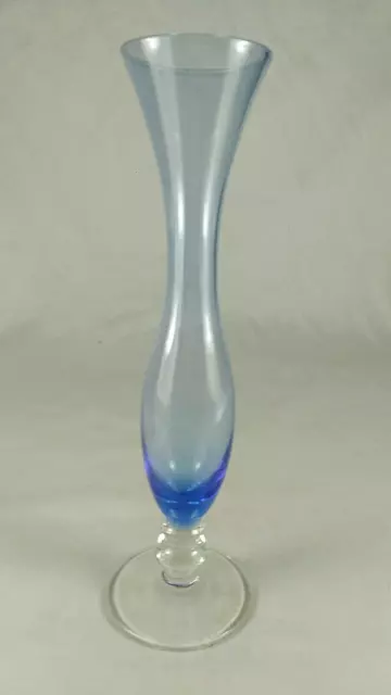 Vintage Pale Blue Glass Bud Vase on clear pedestal 20.5cm tall