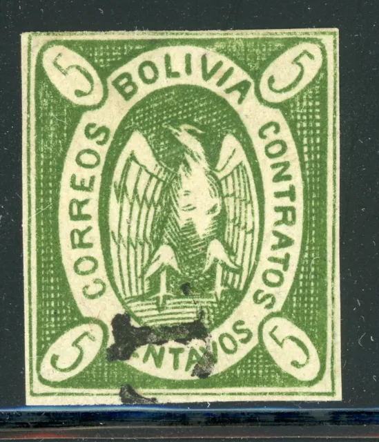 BOLIVIA Selecciones Usadas: Scott #1c 5c Verde Oliva CÓNDOR ESCASO 1867 CV$450+