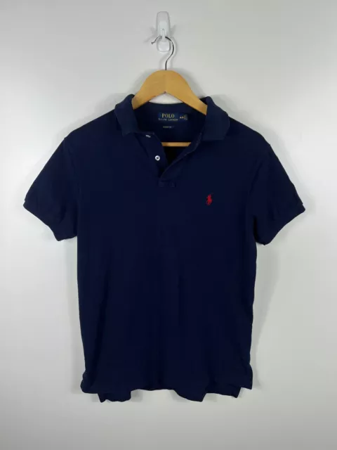 Ralph Lauren Short Sleeve Polo Shirt Navy Blue Size Mens Medium Custom Fit