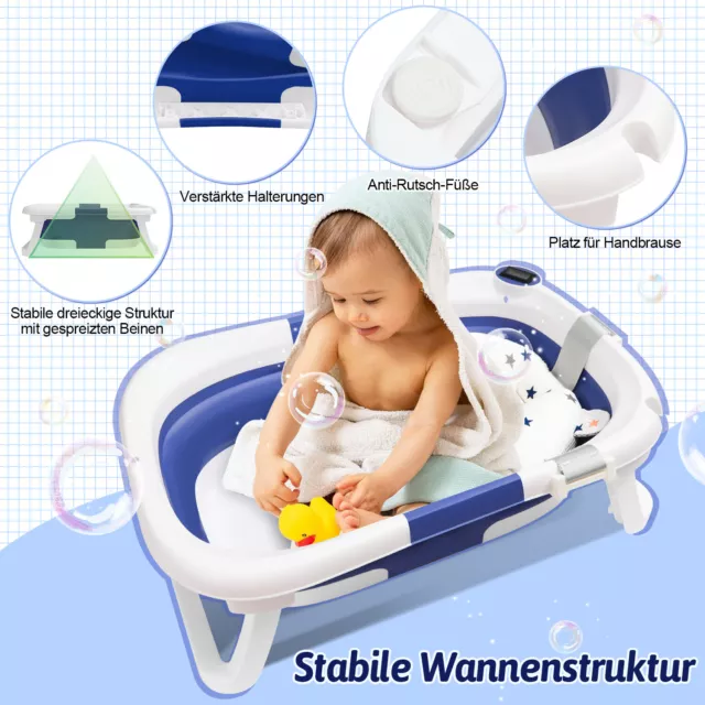 Baby Badewanne Babywanne Faltbare Dusche Wanne klappbar mit Thermometer 3 in 1 3