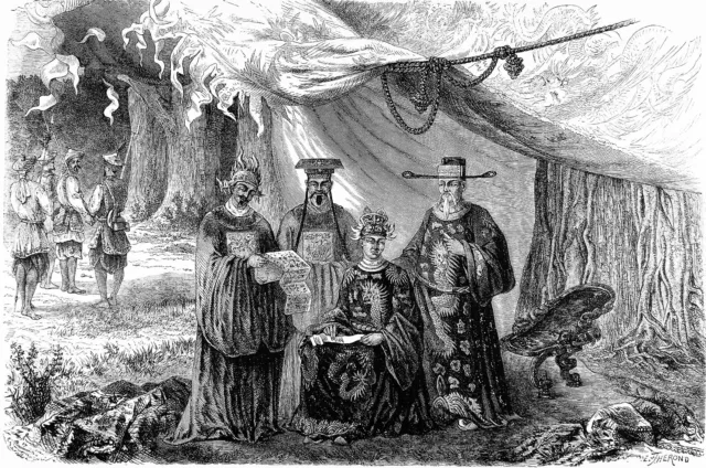 VIETNAM - L'EMPEREUR Tự Đức et ses MINISTRES - Gravure du 19e (dessin Thérond)