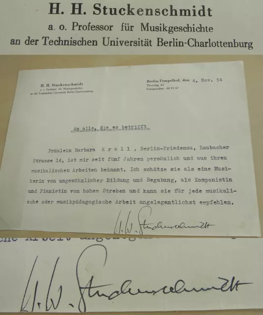 Musikwissenschaftler Hans Heinz Stuckenschmidt (1901-1988): Certificate Berlin