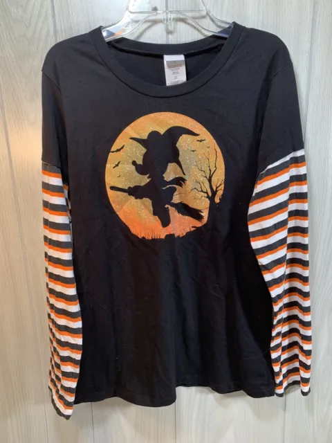 Disney Halloween Mickey Mouse Juniors XL(15-16) Long Sleeve T-Shirt Orange Black