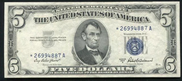 Fr. 1656* 1953-A $5 Five Dollars *Star* Silver Certificate Gem Uncirculated