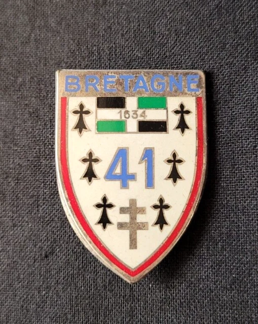 INSIGNE 41E RÉGIMENT d'Infanterie Bretagne 1634 Drago émail French Army