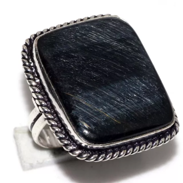 925 Silver Plated-Black Tiger Eye Ethnic Gemstone Ring Jewelry US Size-7 JW
