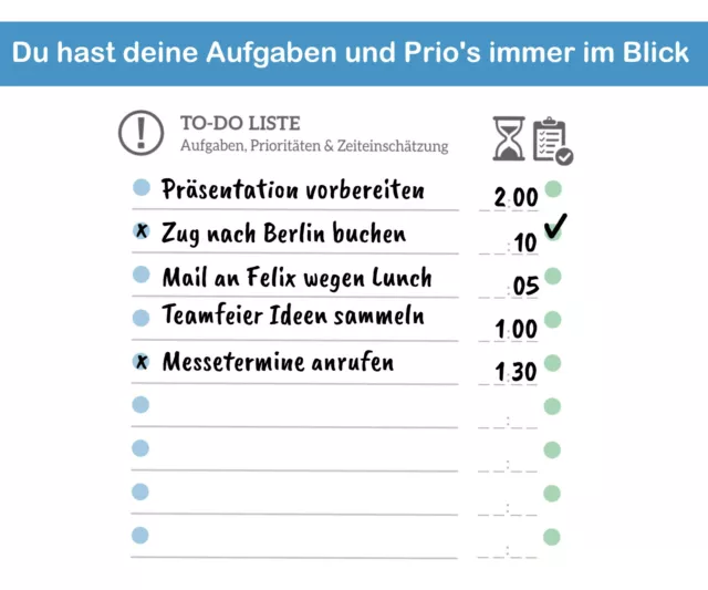 Tagesplaner Block mit 50 Blatt A4, mit Zeitplan, To-Do Liste inkl. Priorisierung 3