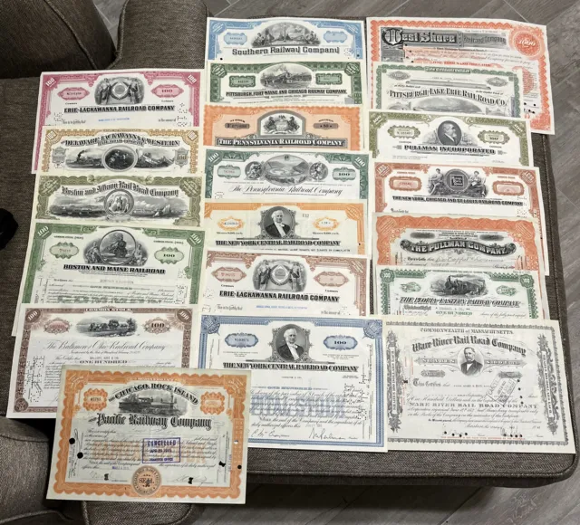 20 Different RAILROAD Stock Certificates Wow!!!