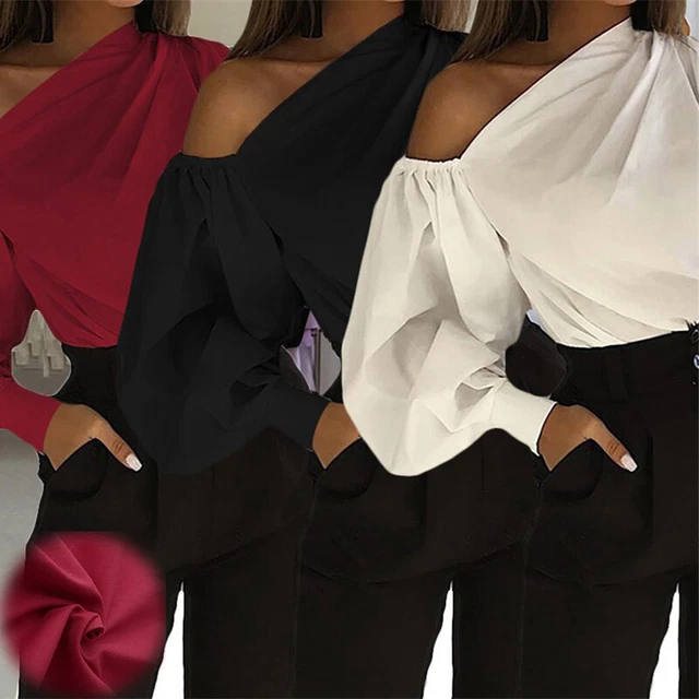 Solid Stylish Blouse Sexy Off Shoulder Women Long Sleeve Shirt Casual Loose Tops
