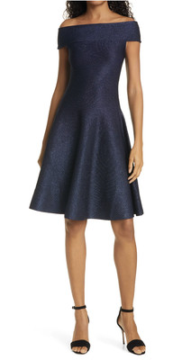 Ted Baker London Shelbiy Bardot Skater Knit Dress Navy NWT $259 Ted Size 1  US 4