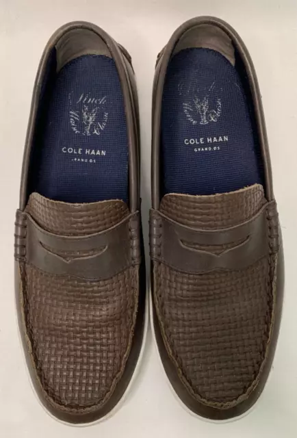 COLE HAAN Mens US 8.5 M Brown Leather Pinch Maine Classic Penny Loafers Woven