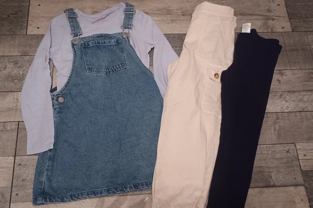 Abito top pinafore per ragazze Next, pantaloni da combattimento cargo, leggings età 7