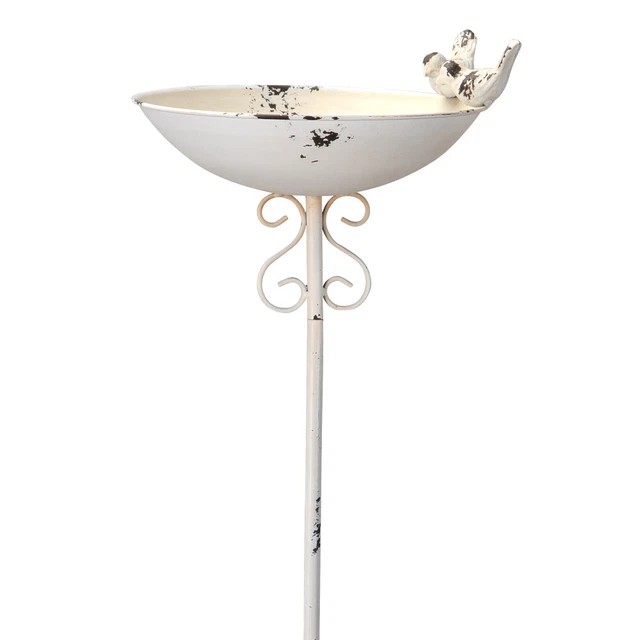 Vogeltränke auf Stab 24x22x100cm schabby weiss,Vogelbad,Fogelfutterschale,neu