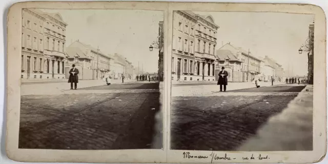Belgique, Charleroi, Monceau-sur-Sambre, rue de Mons, Vintage print, ca.1880, St