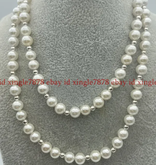 Beautiful 8mm Natural White South Sea Shell Pearl Round Beads Necklace 18-36"