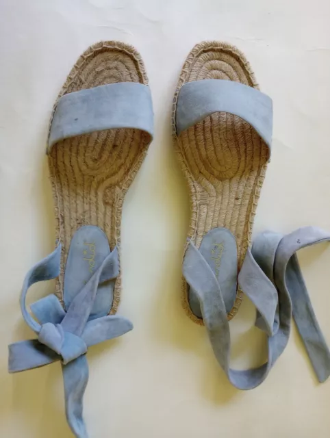 Splendid Size 7.5 Light Blue Suede Ankle Strap Sandals Flats Shoes