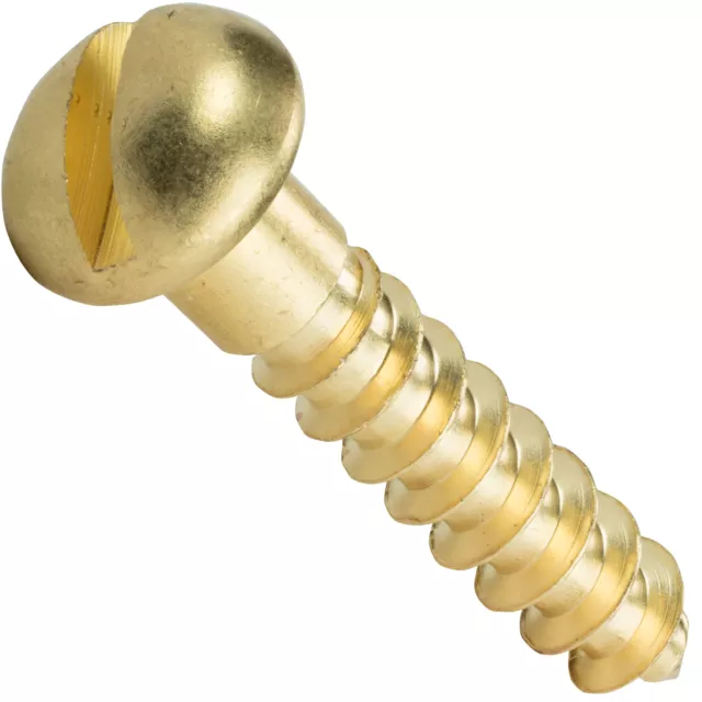 #9 Round Head Slotted Drive Wood Screws Solid Brass All Lengths In Listing