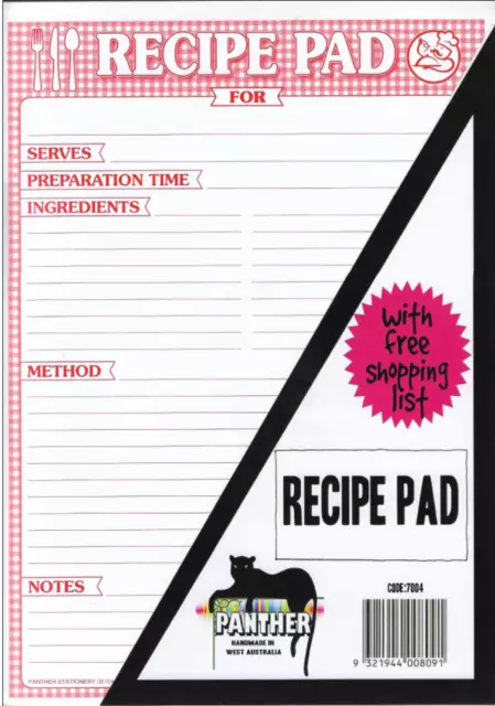 A4 Recipe Pad 50 Sheets + FREE Shopping List Pad 50 Shts P7004 TRACKED