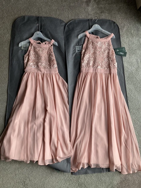 2 x abito da damigella d'onore rosa per ragazze taglia UK 8 e 13