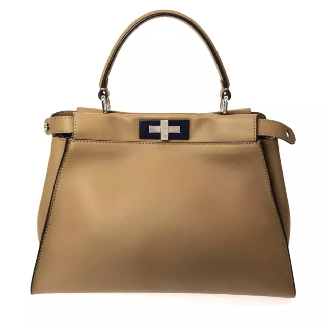 Auth FENDI Peekaboo Iconic Medium 8BN290-3ZN Light Brown Nappa Leather - Handbag