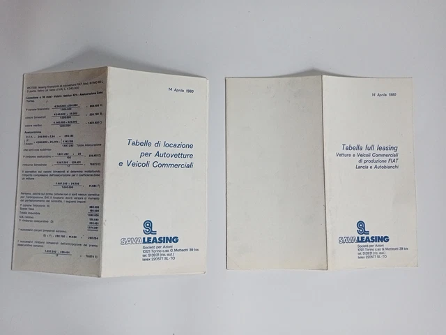 Sava Leasing Prod Fiat 1980 Tabelle Di Locazione Vetture Lancia Autobianchi Fiat