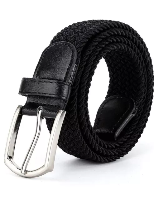 Braided Elastic Stretch Woven Belt for Jeans Unisex Casual Fit Steel Buckle