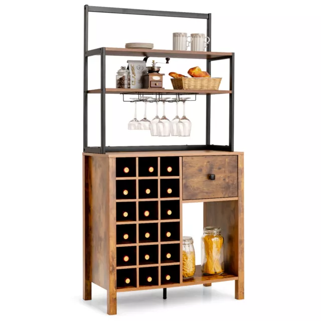Costway Kitchen Bakers Rack Freestanding Wine Rack Table with Drawer Rustic