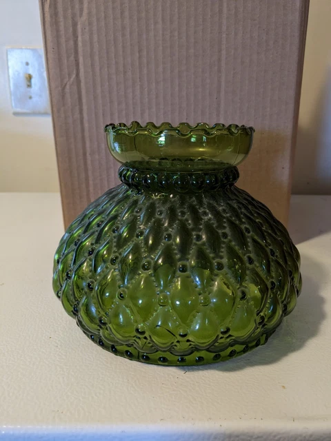 Vintage Green Glass Kerosene Lamp Shade