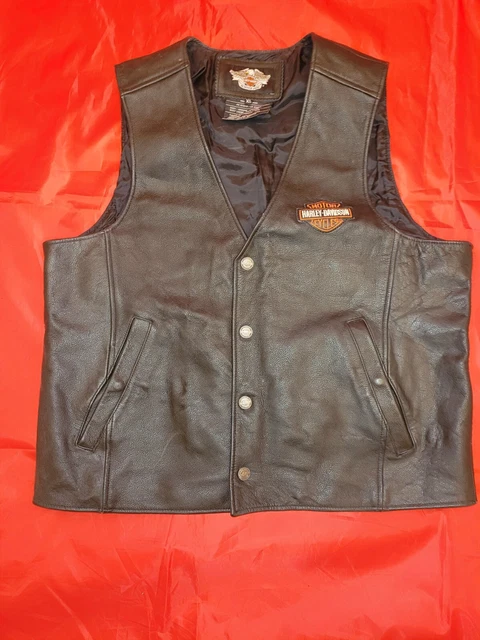 Harley Davidson Black Leather Button Down Motorcycle Riding Vest Men’s XL