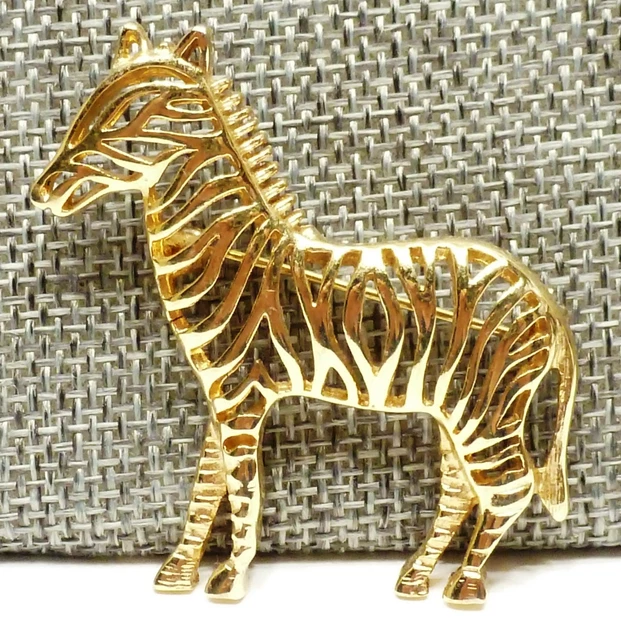 Broche Vintage Zèbre Ajourée Dorée - Superbe état - 5,6 Cm - France