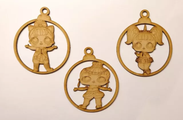 wooden lol doll bauble Christmas tree decoration 3mm mdf Laser Cut wood charact