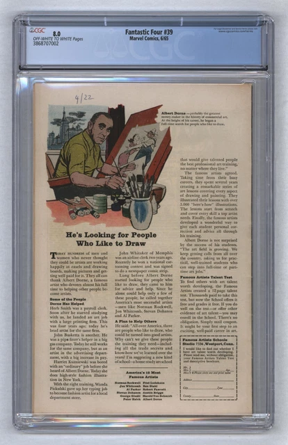 Fantastic Four #39 1st App & Cover Daredevil w/ FF Doctor Doom 1965 CGC 8.0 2
