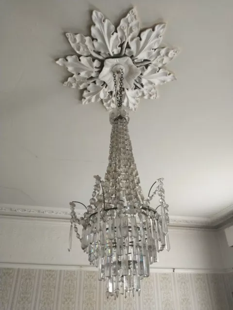 Beautiful Antique Vintage French Basket Style Crystal Chandelier Lamp Light