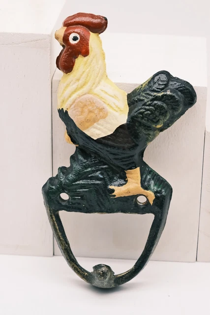 Vintage Cast Iron ROOSTER Hanger - Towel, Coat, Hat, Key Rack - HEN Hook CHICKEN