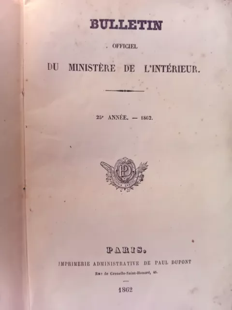 Bulletin officiel du ministère de l'intérieur  - 1862
