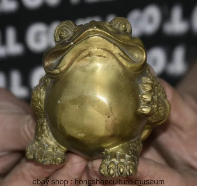 3.2 " Old Chinese Bronze Gilt Toad Feng Shui Wealth Toad Money Lucky Sculpture