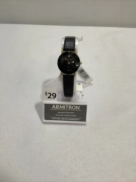 Armitron Women's Black Leather Strap With Gold Accents Watch