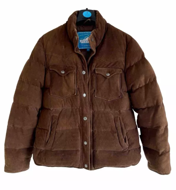 PENFIELD Quilted Down & Feather Suede Puffer Jacket Warm Coat Chocolate S VGC