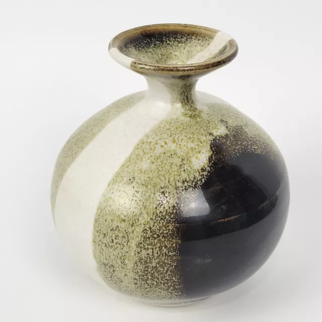 Vtg Stoneware Squat Bud Vase Studio Artisan Pottery Signed Earthtones~5"