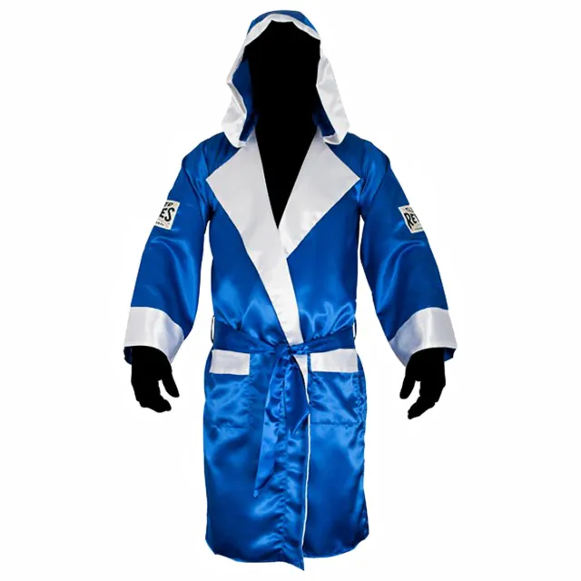 Cleto Reyes Satin Boxing Robe with Hood - Blue/White