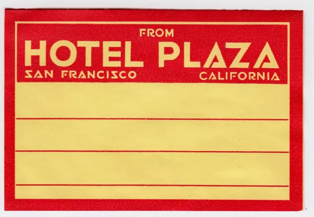 Hotel Plaza SAN FRANCISCO CA USA * Old Luggage Label Kofferaufkleber