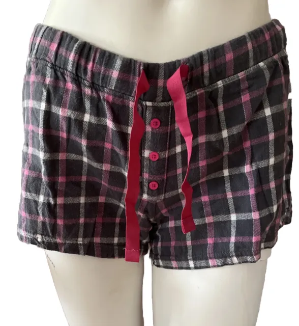 Bottoms Out Gal Women's Pajama Boxer Shorts Flannel Drawstring Elastic Button Sm