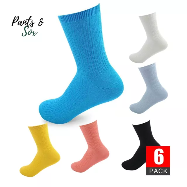 6 Pairs Womens Crew Bamboo Antibacterial Socks Black Grey White Yellow Pink Blue