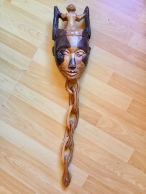 Masque Africain En Bois Chaîne Sculptée Art Ethnique Afrique Sénégal ?