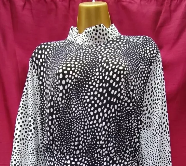 New Next Size 16 Black White Polka Dot Long Sleeve Midi Long Dress