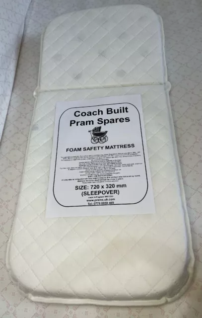 LUXURY QUILTED SAFETY PRAM MATTRESS for Silver Cross Sleepover sleep over