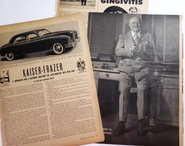 Kaiser Frazer Car Vtg 3 Page Article 1945 Magazine Print Willow Run Automobile