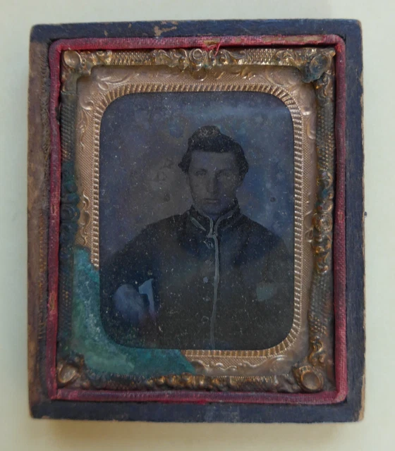 Ninth Plate Tintype photograph Original CIVIL WAR Soldier boy in SHELL JACKET