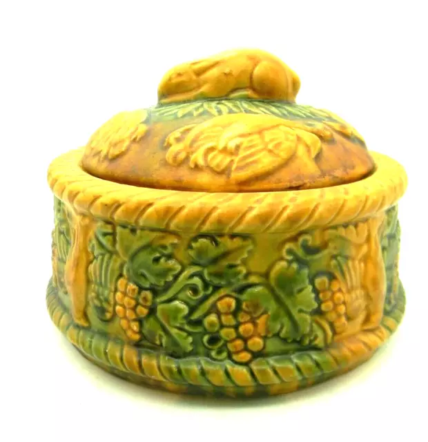 Rabbit Birds Game Dish Tureen Majolica Bisque Caneware Round Lidded No insert