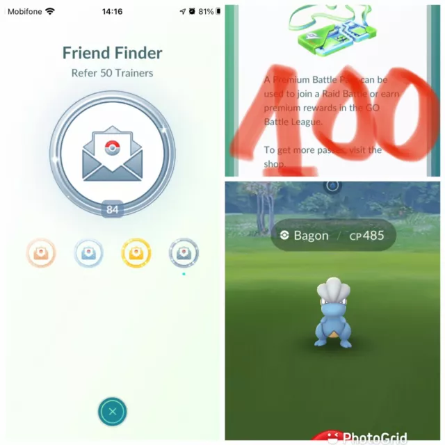 Raid Pass x100- Pokemon GO- Friend Finder Platinum.